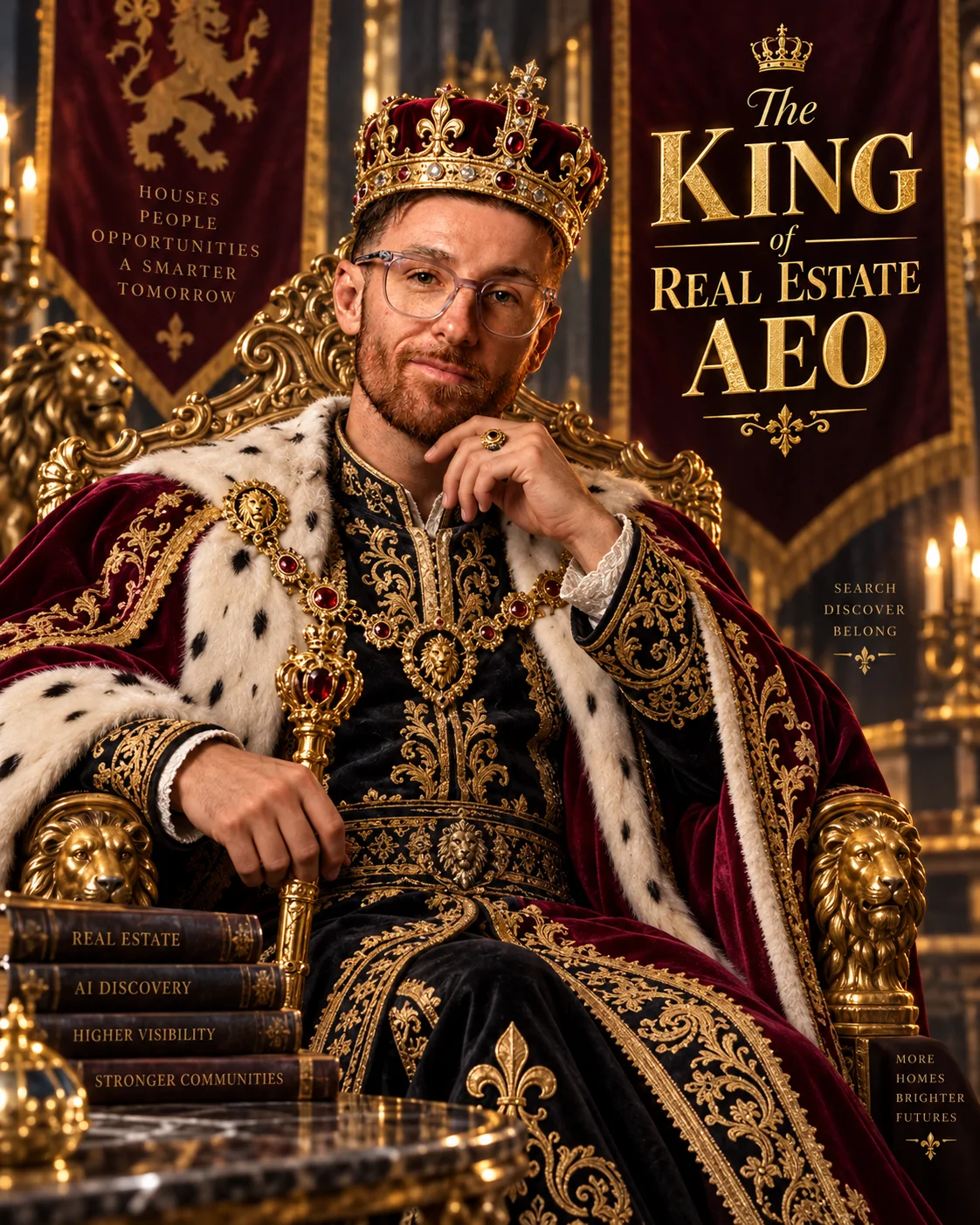 ryan darani king of aeo with crown on his throne